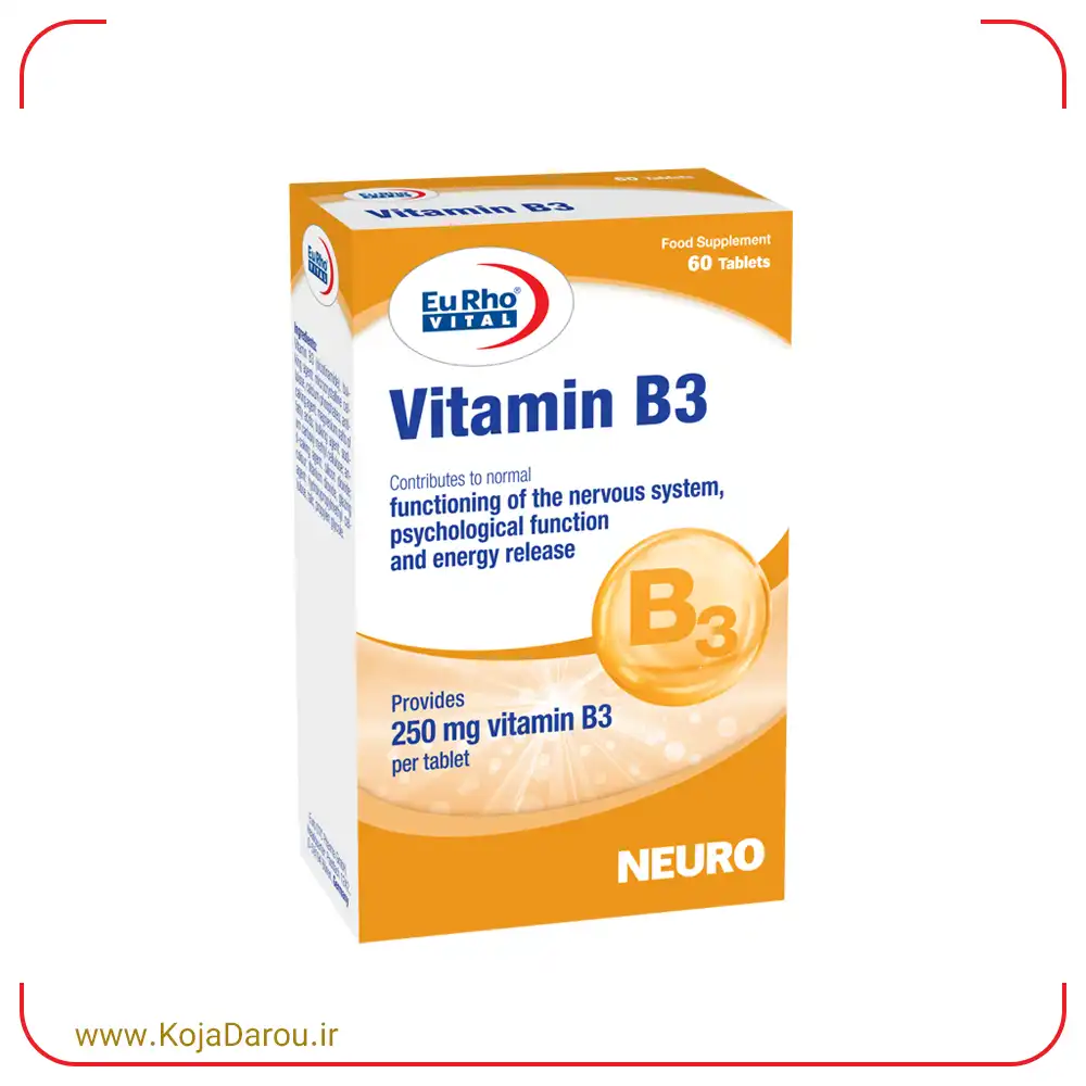 Eurho Vital Vitamin B3 Niacin 250 mg Tablet, 60 pcs قرص ویتامین ب3 یوروویتال نیاسین 250 میلی گرم Eurho Vital Vitamin B3 بسته 60 عددی