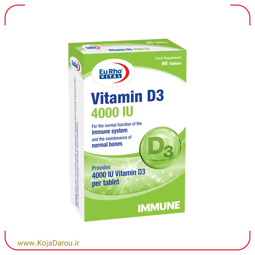 قرص ویتامین د3 4000 واحدی یوروویتال Eurho Vital Vitamin D3 بسته 60 عددی