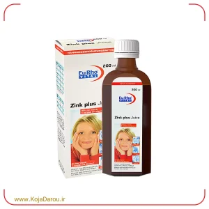 شربت زینک پلاس یوروویتال طعم پرتقال Zink Plus Juice حجم 200 میلی لیتر