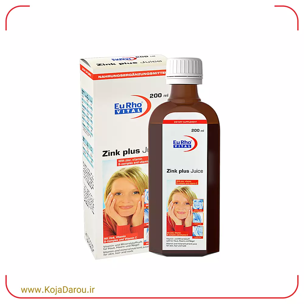 شربت زینک پلاس یوروویتال طعم پرتقال Zink Plus Juice حجم 200 میلی لیتر