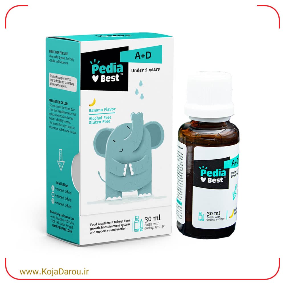 قطره خوراکی ویتامین آ+د پدیابست با طعم موز Pedia Best A+D حجم 30 میلی لیتر